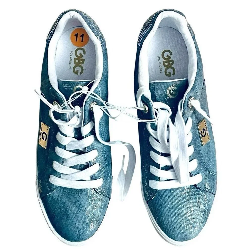 NWT Gorgeous GBG GUESS Los Angeles 11M Ggorry Denim Studded Rhinestones Sneakers